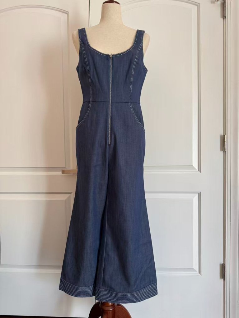 Alexis Bristol Chambray Flared 70âs Denim Jumpsuit, Sz L